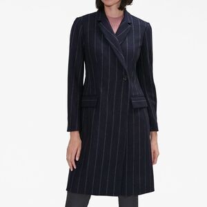 MM Lafleur Park Navy Pinstripe Single Breasted  wool/ cashmere coat Sz M